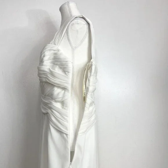 - MONIQUE LHUILLIER BRIDESMAID WHITE CHIFFON SLEEVELESS BRIDAL WEDDING DRE… - Picture 5 of 11